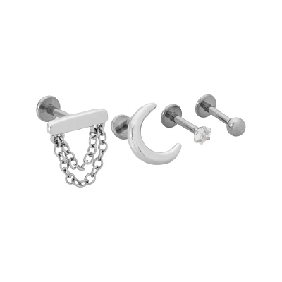 Multi-Pack Star CZ and Moon Titanium Cartilage Barbells 4 Pack - 16 Gauge