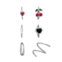 Multi-Pack Titanium CZ Cherry Heart Nose Hoops 6 Pack - 20 Gauge