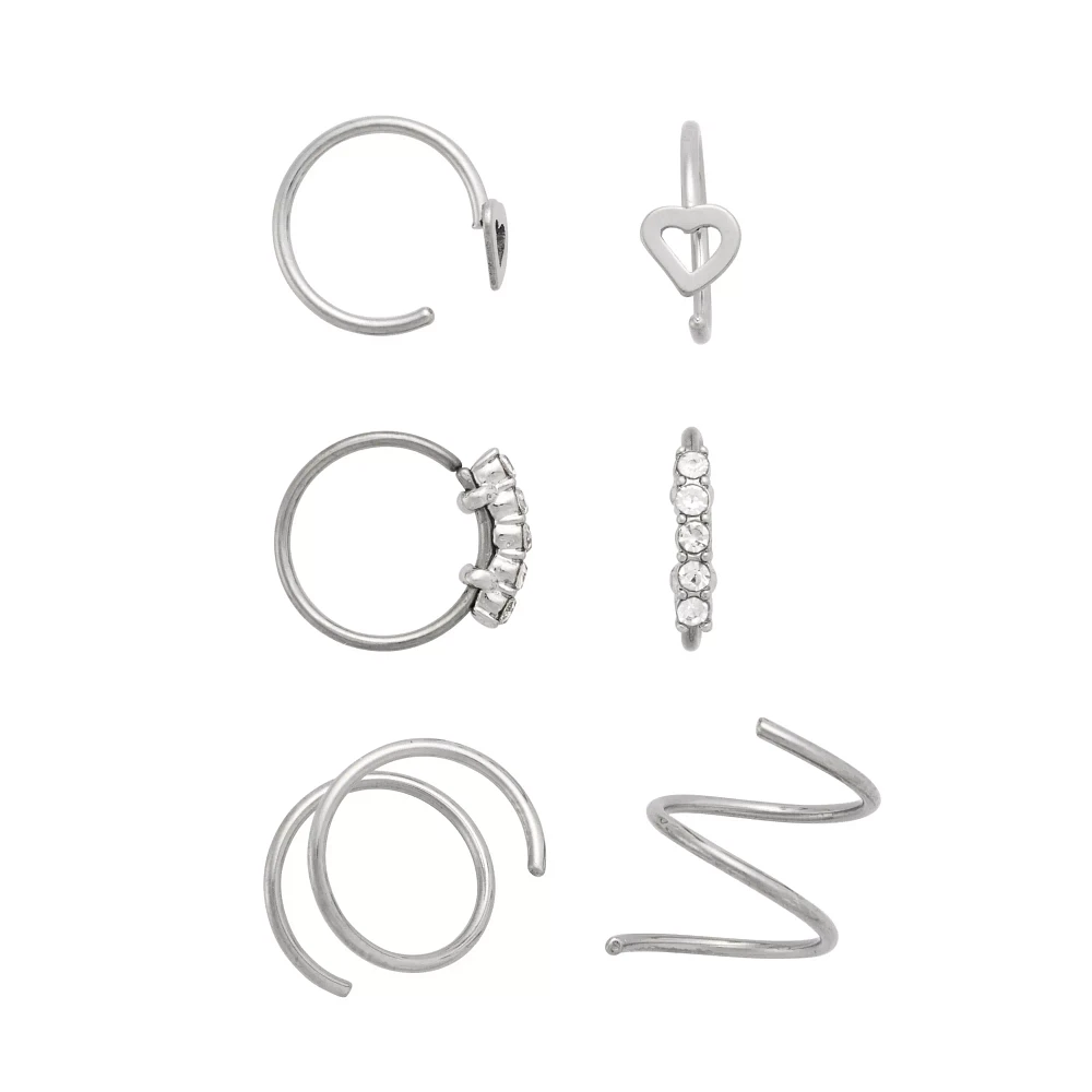 Multi-Pack Titanium Spiral and Half Nose Hoops 6 Pack - 20 Gauge