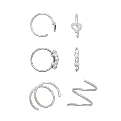 Multi-Pack Titanium Spiral and Half Nose Hoops 6 Pack - 20 Gauge