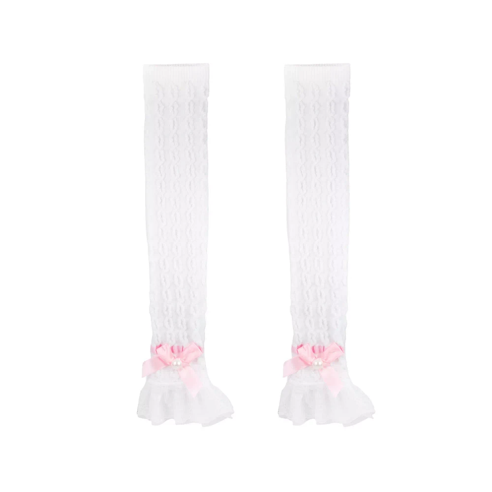 White Pink Bow Leg Warmers