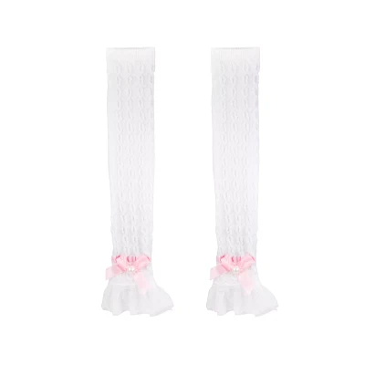 White Pink Bow Leg Warmers