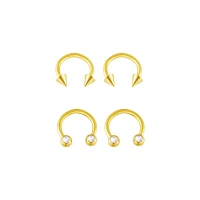 Multi-Pack CZ Spike and Ball Horseshoe Rings 2 Pair - 14 Gauge