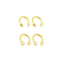 Multi-Pack CZ Spike and Ball Horseshoe Rings 2 Pair - 14 Gauge