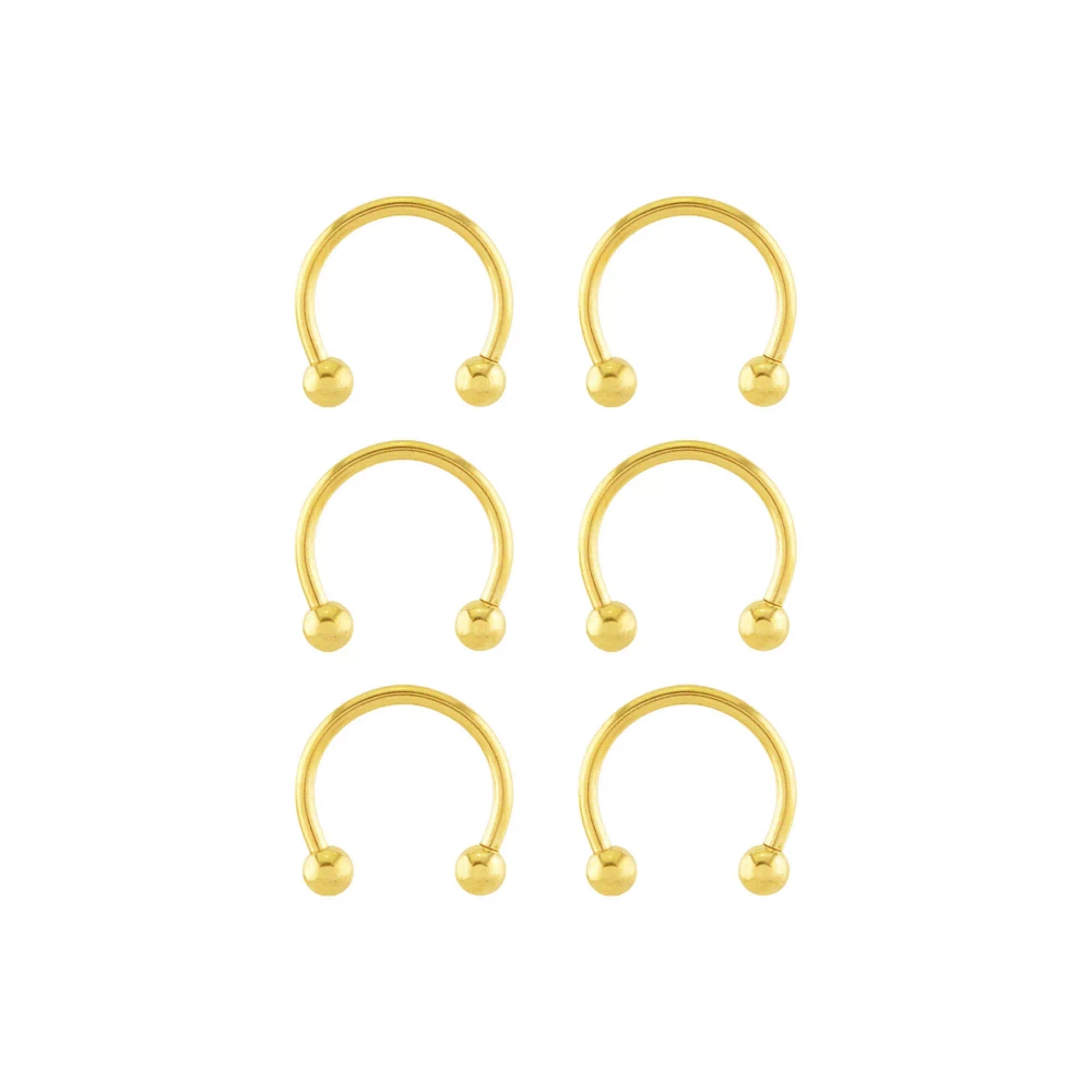 Multi-Pack Goldtone Titanium Horseshoe Rings 6 Pack - 14 Gauge