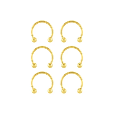 Multi-Pack Goldtone Titanium Horseshoe Rings 6 Pack - 14 Gauge