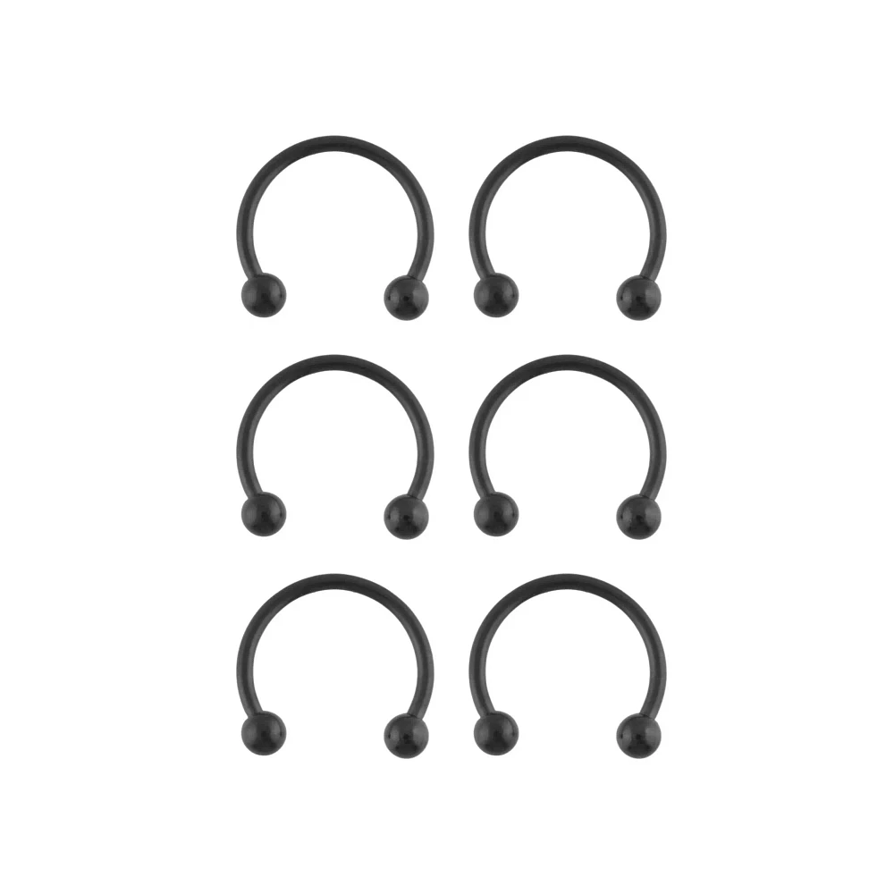 Multi-Pack Black Titanium Horseshoe Rings 6 Pack - 14 Gauge