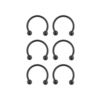 Multi-Pack Black Titanium Horseshoe Rings 6 Pack - 14 Gauge
