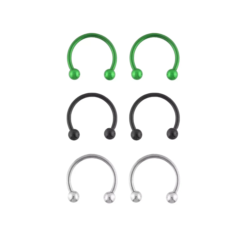 Multi-Pack Silvertone Black and Green Horseshoe Rings 3 Pair - 14 Gauge