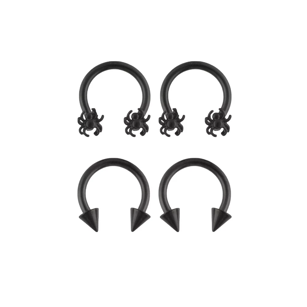 Multi-Pack Spiked Spider Horseshoe Rings 2 Pair - 14 Gauge