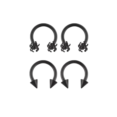 Multi-Pack Spiked Spider Horseshoe Rings 2 Pair - 14 Gauge