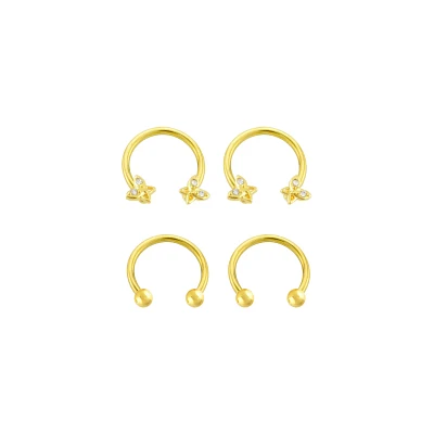 Multi-Pack Goldtone CZ Butterfly Horseshoe Rings 2 Pair - 16 Gauge