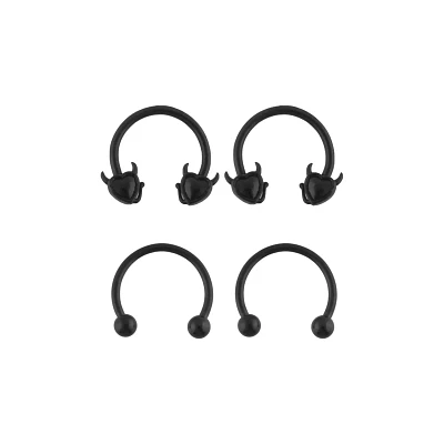 Multi-Pack Black Devil Heart and Basic Horseshoe Rings 2 Pair - 16 Gauge