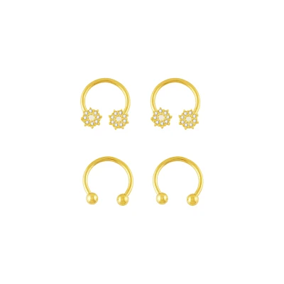 Multi-Pack Goldtone CZ Flower Horseshoe Rings 2 Pair - 16 Gauge