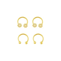 Multi-Pack Goldtone CZ Flower Horseshoe Rings 2 Pair - 16 Gauge