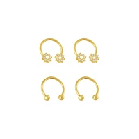 Multi-Pack Goldtone CZ Flower Horseshoe Rings 2 Pair - 16 Gauge
