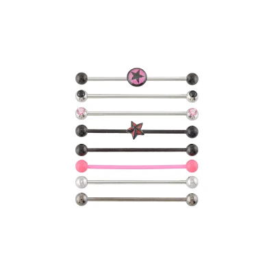 Multi-Pack Multi-Color CZ Star Industrial Barbells 8 Pack - 14 Gauge