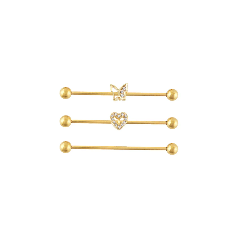 Multi-Pack CZ Heart Butterfly Titanium Industrial Barbells 3 Pack - 14 Gauge