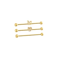 Multi-Pack CZ Heart Butterfly Titanium Industrial Barbells 3 Pack - 14 Gauge