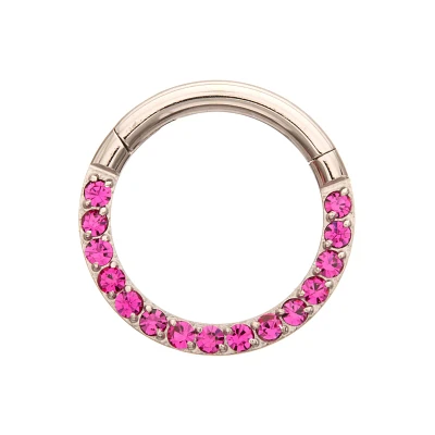 Round Pink CZ Titanium Hinged Septum Ring - 16 Gauge