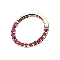 Round Pink CZ Titanium Hinged Septum Ring - 16 Gauge