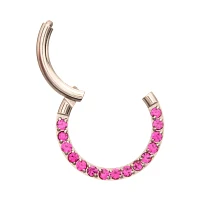 Round Pink CZ Titanium Hinged Septum Ring - 16 Gauge