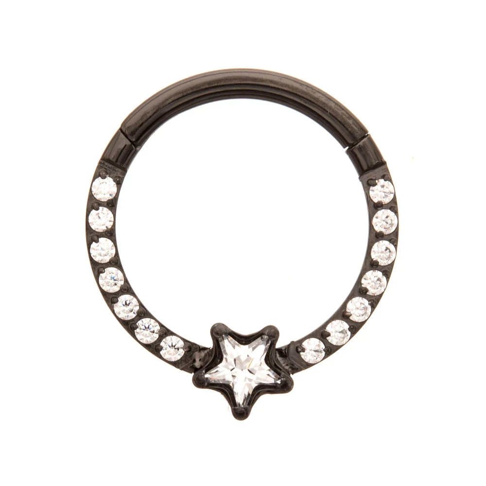 CZ Star Black Titanium Hinged Septum Ring - 16 Gauge