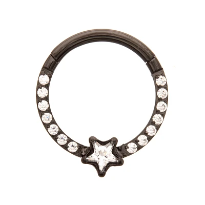 CZ Star Black Titanium Hinged Septum Ring - 16 Gauge