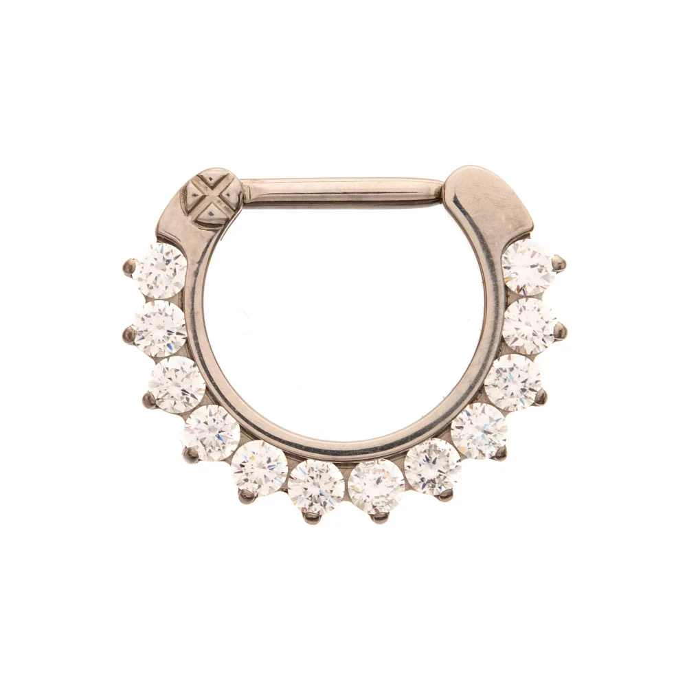 Titanium CZ Pronged Clicker Septum Ring - 16 Gauge