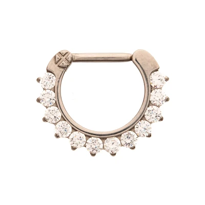 Titanium CZ Pronged Clicker Septum Ring - 16 Gauge