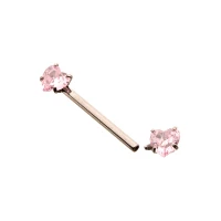 Pink CZ Heart ASTM F-136 Titanium Nipple Barbells - 14 Gauge