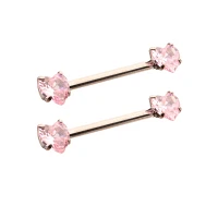 Pink CZ Heart ASTM F-136 Titanium Nipple Barbells - 14 Gauge