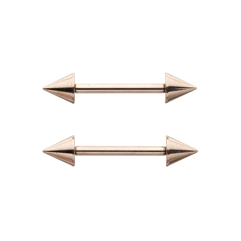 Silvertone Spiked Internally Threaded Nipple Barbells - 14 Gauge