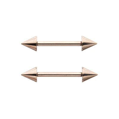 Silvertone Spiked Internally Threaded Nipple Barbells - 14 Gauge