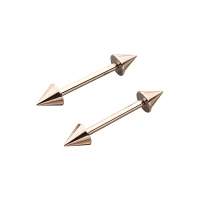 Silvertone Spiked Internally Threaded Nipple Barbells - 14 Gauge