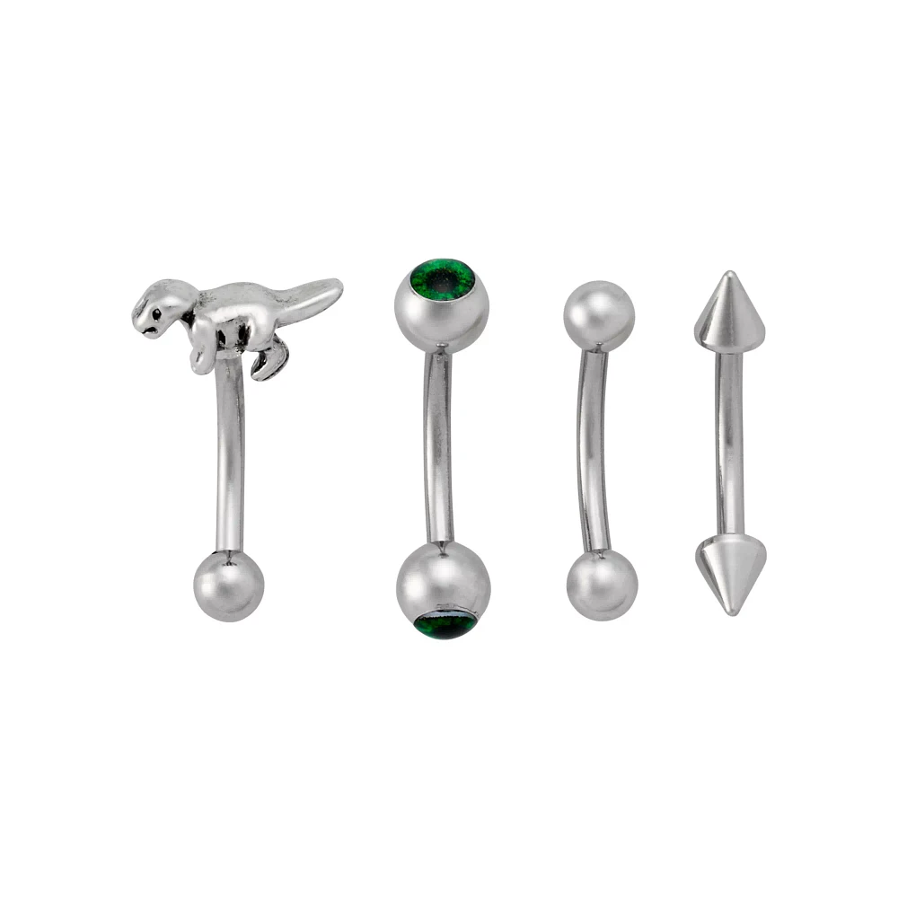 Multi-Pack Green CZ Dino Curved Barbells 5 Pack - 16 Gauge