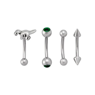 Multi-Pack Green CZ Dino Curved Barbells 5 Pack - 16 Gauge