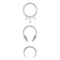 Multi-Pack Spiked Horseshoes and Drip Hanged Septum Ring 3 Pack - 16 Gauge