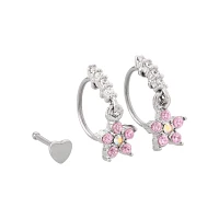 Multi-Pack Flower Hoop and Pin Dangle Nose Rings 3 Pack - 20 Gauge