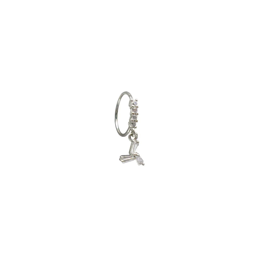 CZ Silvertone Dangle Hoop Nose Ring - 20 Gauge