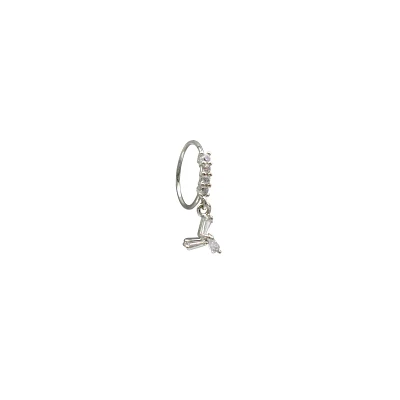 CZ Silvertone Dangle Hoop Nose Ring - 20 Gauge