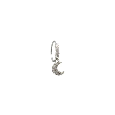 CZ Silvertone Dangle Moon Hoop Nose Ring - 20 Gauge