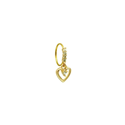 Gold Plated CZ Heart Dangle Hoop - 20 Gauge