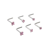 Multi-Pack CZ Pink L-Bend Nose Rings 6 Pack - 20 Gauge