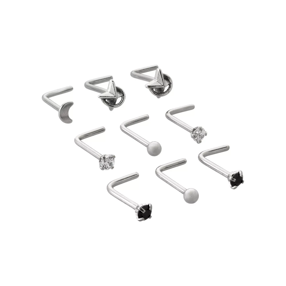 Multi-Pack CZ Star L-Bend Nose Rings 9 Pack - 20 Gauge