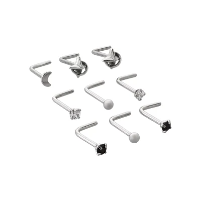 Multi-Pack CZ Star L-Bend Nose Rings 9 Pack - 20 Gauge