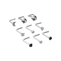 Multi-Pack CZ Star L-Bend Nose Rings 9 Pack - 20 Gauge