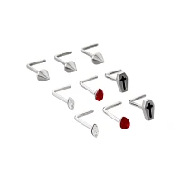 Multi-Pack CZ Red Coffin L-Bend Nose Rings 9 Pack - 20 Gauge