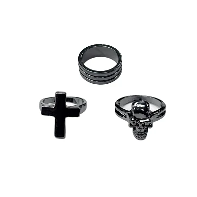 Multi-Pack Hematite Gothic Rings - 3 Pack