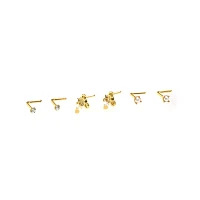 Multi-Pack Goldtone Bow Dangle and Pearl-Effect L-Bend Nose Pins 6 Pack - 20 Gauge